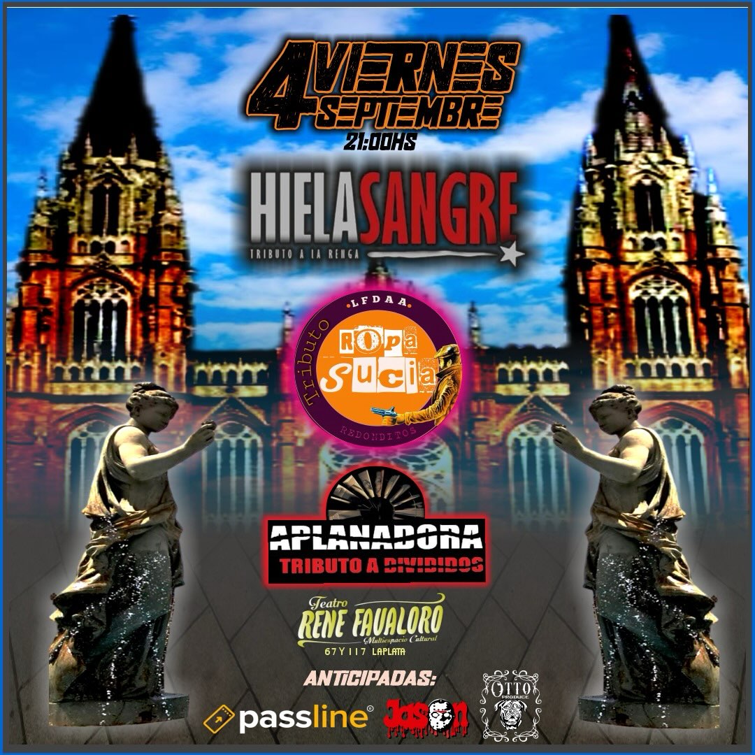 Hiela sangre - Tributo a La Renga + Ropa sucia - Tributo a Los Redondos + Aplanadora - Tributo a Divididos.